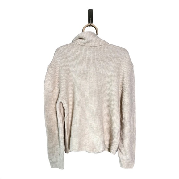TOPSHOP  Mock Neck Oatmeal Neutral Puff Drop Sleeve Soft Wool Blend Sweater - Picture 7 of 14